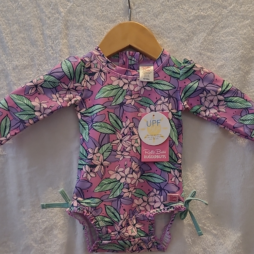 RuffleButts Floral Long Sleeve Swimsuit